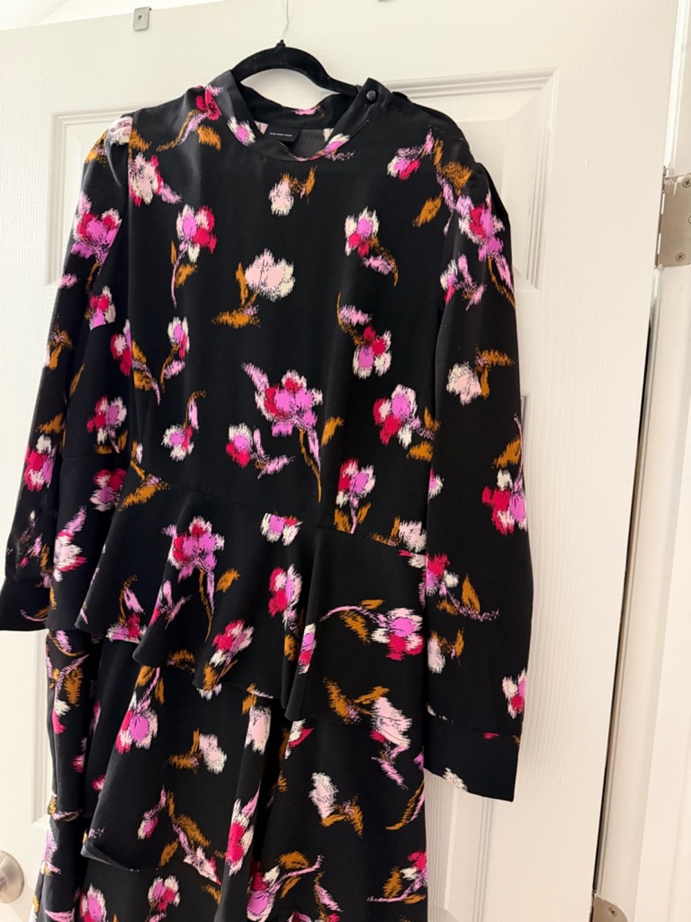 Who What Wear Black Dress with Pink and Yellow Abstract Print